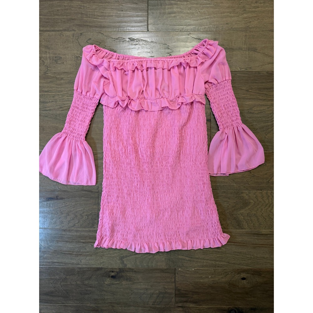 PrettyLittleThing Pink Chiffon Shirred‎ Bodycon Dress Plus Size 16 CMK3322 NEW